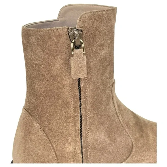 Stuart Weitzman 5050 Bold Zip Khaki Leather Womens Ankle Boots Size 9M - Picture 8 of 14